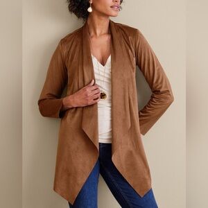 Soft Surroundings Brown Shape Drape Faux Suede Jacket Sz Large Petite Stretch